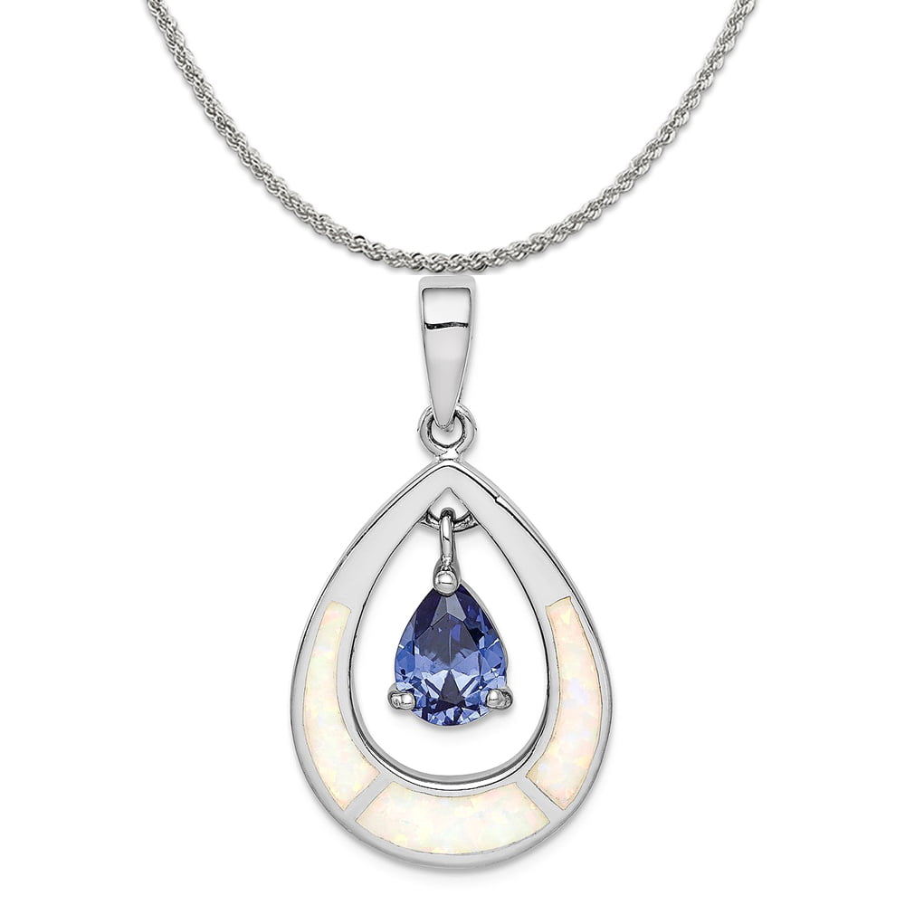 18 Chain Rhodium Plated 925 Sterling Silver Pear Tear Drop Pendant Necklace 