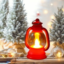 Christmas Mini Lantern Ornament, 4.3" Western Lantern Table Centerpiece with LED Simulation Candle, Vintage Camping Hanging Lamp Ornaments for Birthday Party Wedding Christmas Garden