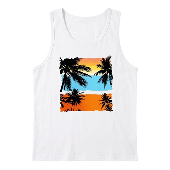 Mens Graphic Tank Tops Sleeveless Muscle Shirts Beach Hawaiian Tank Tops White L