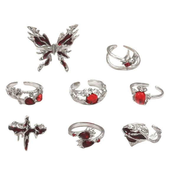ZYHARUKO Fashionable 8 Pieces Set Adjustable Butterfly Heart Crosses Rings Set Fashion Sturdy Alloy Jewelry for Women Ladies
