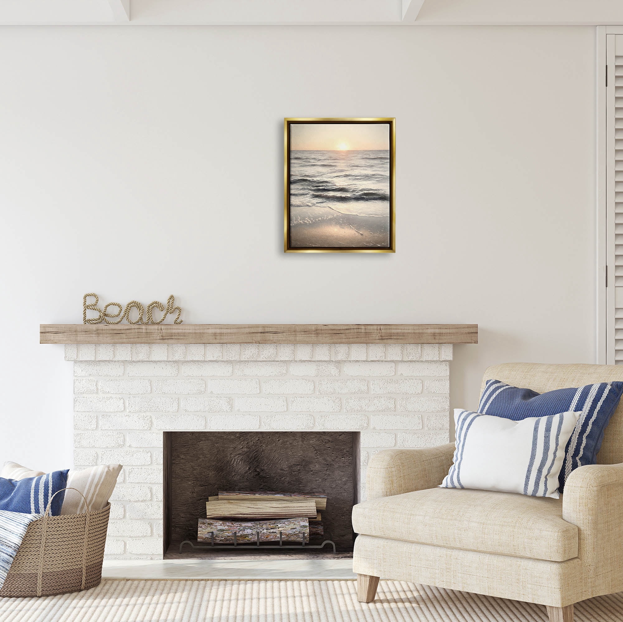 Stupell Industries Silver & Gold Sunset Photography Coastal Photography Gold Floater Framed Art Print Wall Art