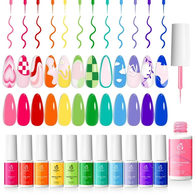 Set de esmaltes en gel Beetles Rainbow Pastel con pincel para uñas