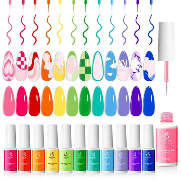 Set de esmaltes en gel Beetles Rainbow Pastel con pincel para uñas