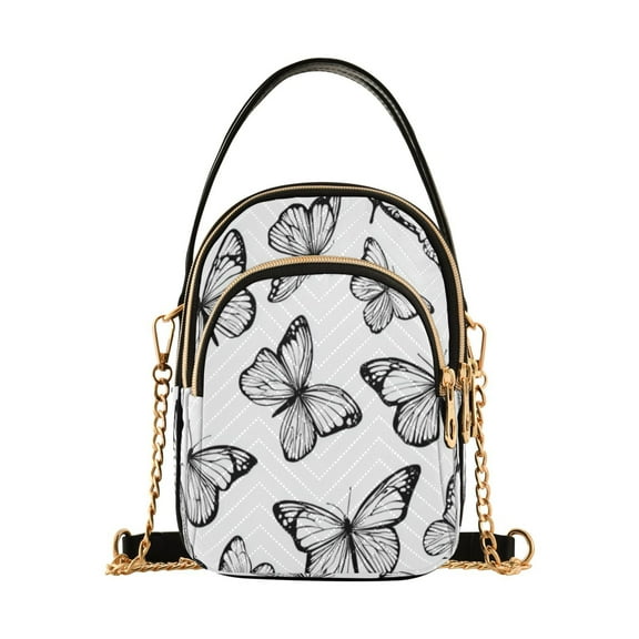 Women's personalized Crossbody Handbag Black and White Butterfly
