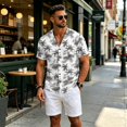 thumbnail image 4 of Uwinwear Men's Linen Cotton Short Sleeve Button Up V Neck Shirts Lightweight Tops Hawaiian Summer Beach Printed Casual Shirts Breathable Casual Wear,White,S, 4 of 8