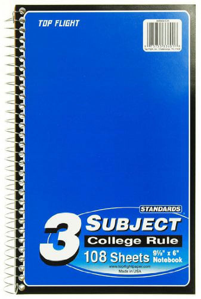 Top Flight 3 Subject Wirebound Notebook 108 Sheets College Rule (Pack of 48)