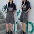 thumbnail image 5 of Women Summer Loose Cargo Shorts Harajuku Hip Hop Solid Color Multi Pockets Pants Wide Leg Baggy High Waist Streetwear, 5 of 19