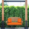 thumbnail image 2 of Jeco Balançoire de Porche Suspendue en Osier de Résine Miel avec Coussin, Orange, 2 of 9