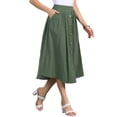 thumbnail image 4 of INSPIRE CHIC Cotton Midi Skirt for Women's Summer Casual Button Decor Elastic Waist A-Line Skirts with Pocket L Army Green, 4 of 6