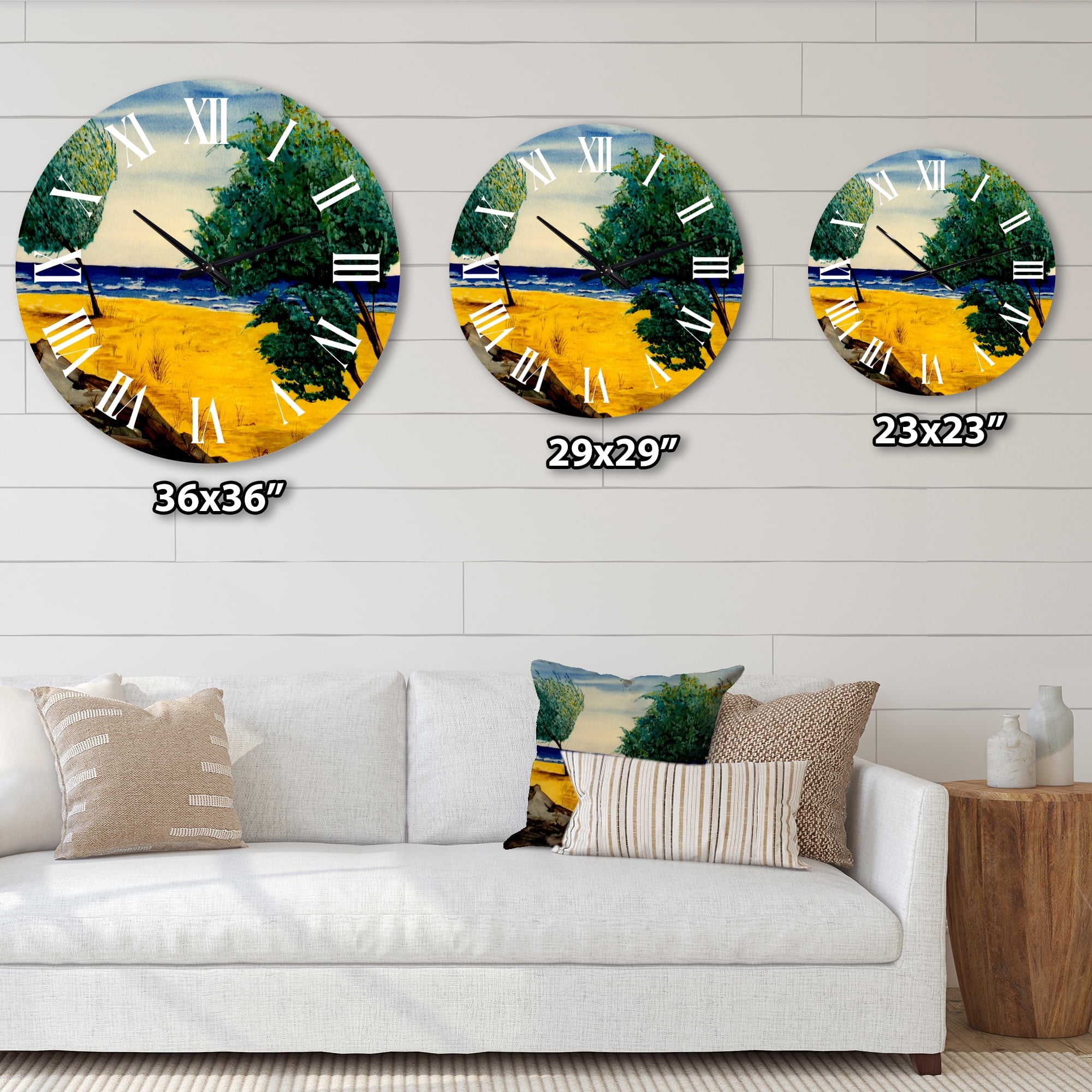 Designart 'Orange Beach By The Coastline' Nautical & Coastal Wall Clock