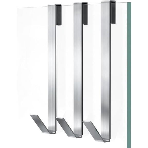 Januofit Shower Door Hooks 12 in, Shower Hooks for Towels, Heavy Duty Drilling-Free Extended Towel Hooks for Bathroom Frameless Glass Door, Over The Door Towel Hooks 3 Packs Silver