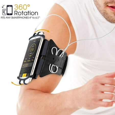 Sports Exercise Armband, 360° Rotatable Cellphone Sweatproof Arm Band Strap for Workout Running Hiking Biking Armband w/ Adjustable Strap Built-in Key Holder Compatible Apple iPhone Android Smartphone