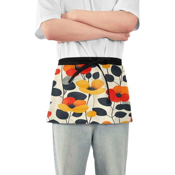 Yayeee Waist Apron with Pockets for Cooking Waterproof Half Server Aprons, Floral Pattern