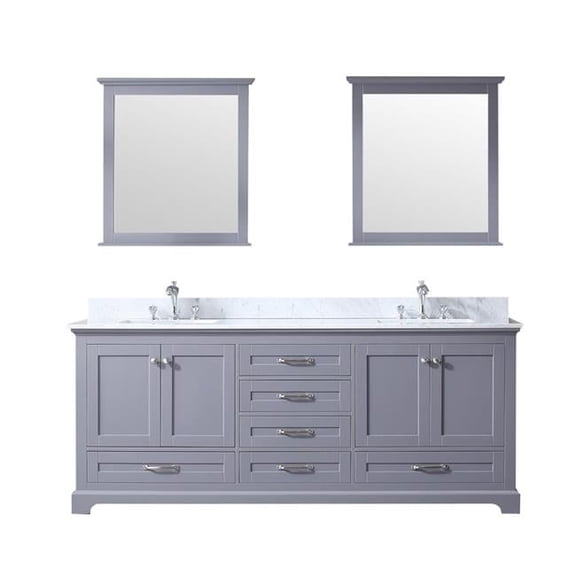 80 x 30 in. Dukes Double Vanity Set with Carrera Marble Top Ceramic Square Undermount Sinks & Mirrors - Dark Grey with White