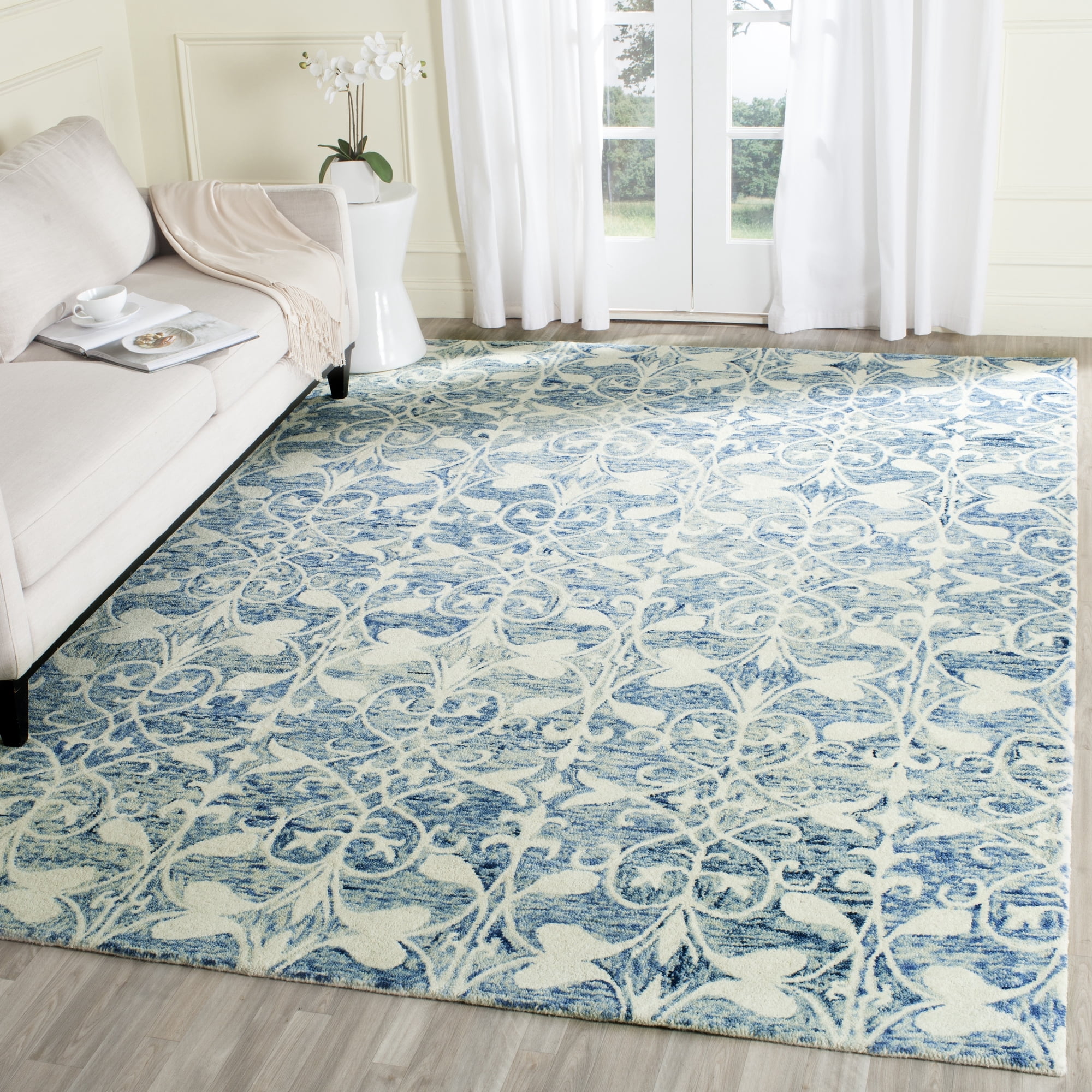 SAFAVIEH Chatham Ambrose Geometric Wool Area Rug, Dark Blue/Ivory, 8' x 10'