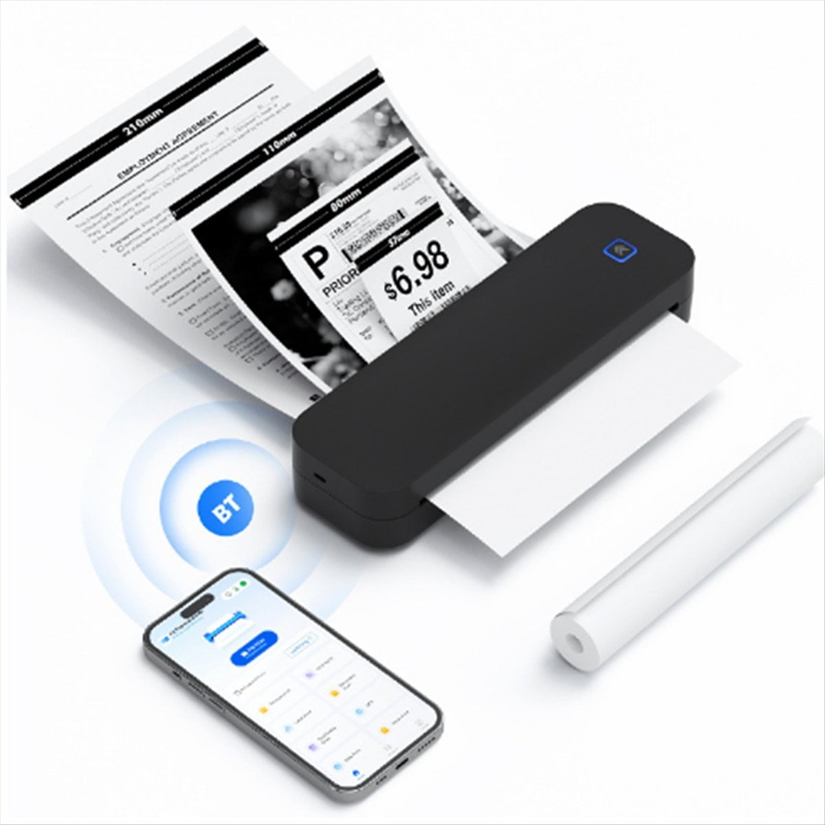 A4 Thermal Printer Bluetooth Photo Document Printer Memo Note Tattoo Printing Wireless Inkless Thermal Pocket Maker,1 x Wireless Inkless Printer,Black