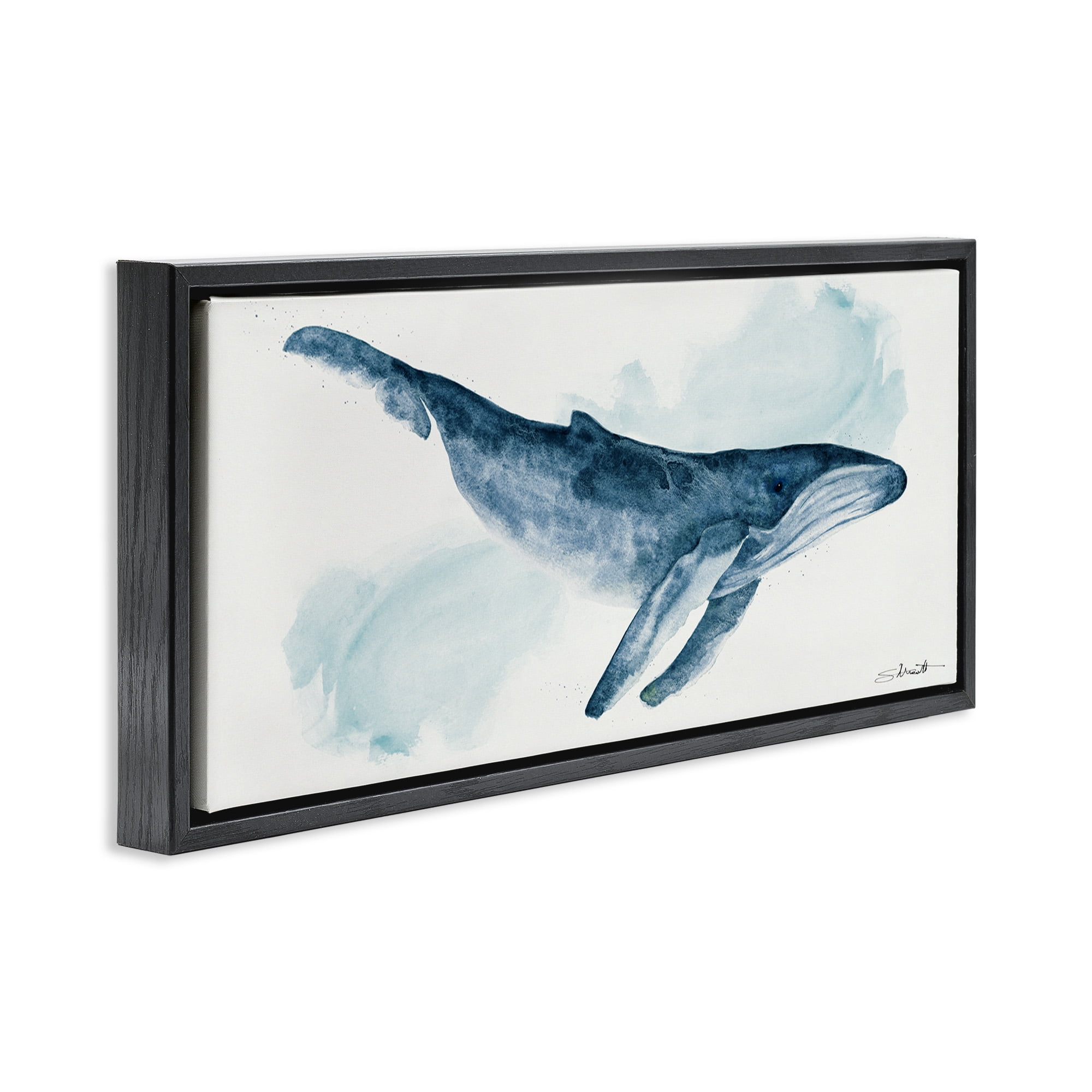 Stupell Industries Nautical Humpback Whale Animals & Insects Painting Black Floater Framed Canvas Art Print Wall Art, 25 x 11
