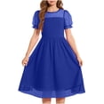 thumbnail image 5 of Yanlir Robe en Maille à Pois pour Filles avec Manches Bouffantes et Jupe Fluide Respirante Robe de Soirée pour Grandes Enfants Col Rond Doux Manchette à Volants Occasion Décontractée et Formelle (Bleu, 7-8 Ans), 5 of 5