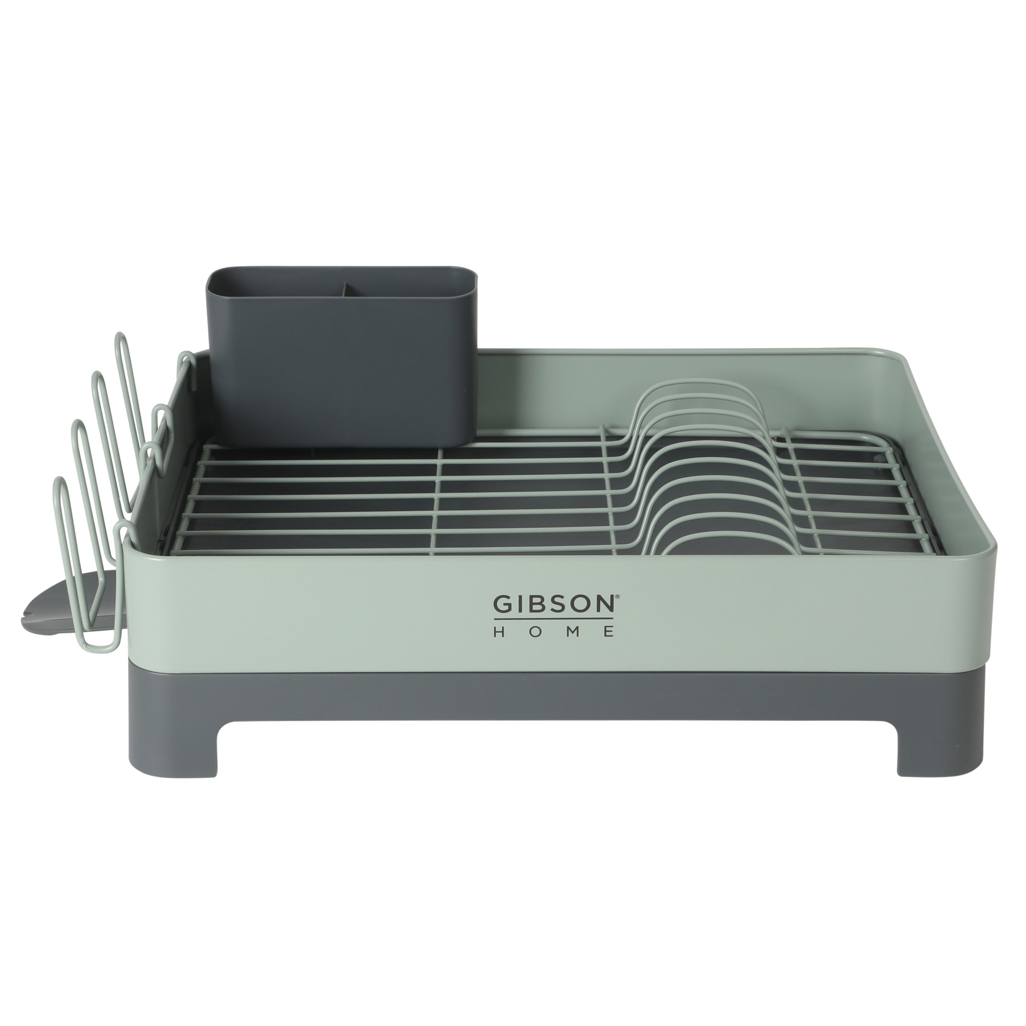 Gibson Home Nestcraft Full Size Rust Resistant Dish Rack with Drain Board and Flatware Caddy - Green