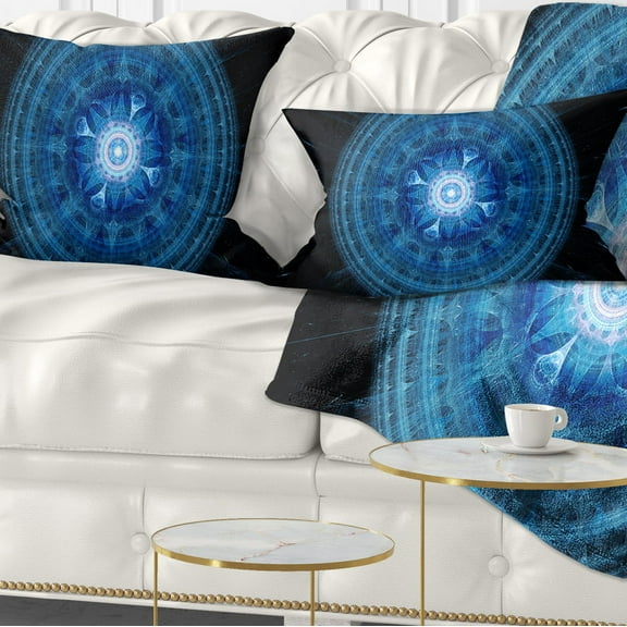 Designart Bright Blue Fractal Sphere - Abstract Throw Pillow - 12x20
