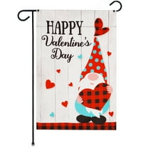 G128 12"x18" Double-Sided Garden Flag Happy Valentines Day Gnome Holding Plain Heart Blockout Fabric