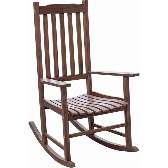 BOBOKY Outdoor Rocking Chair Oversized Wooden Patio Chairs with Widened Armrest High Back Porch Rocker for Lawn, Garden, Backyard, Fire Pit, Single Chair, Brown