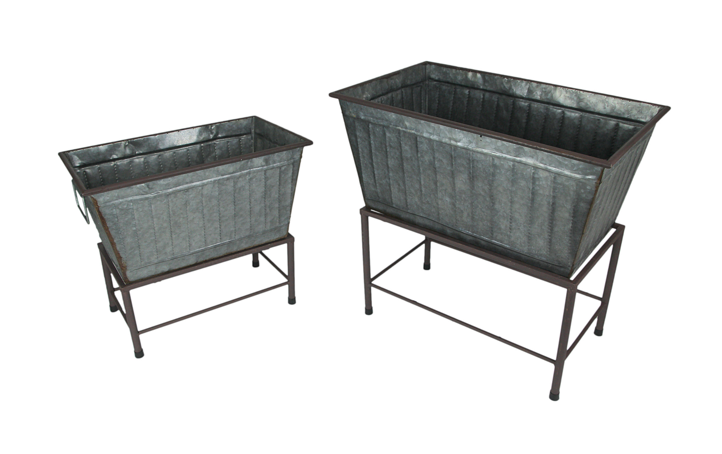 Set of 2 Galvanized Zinc Finish Metal Tub Planters On Stands Walmart