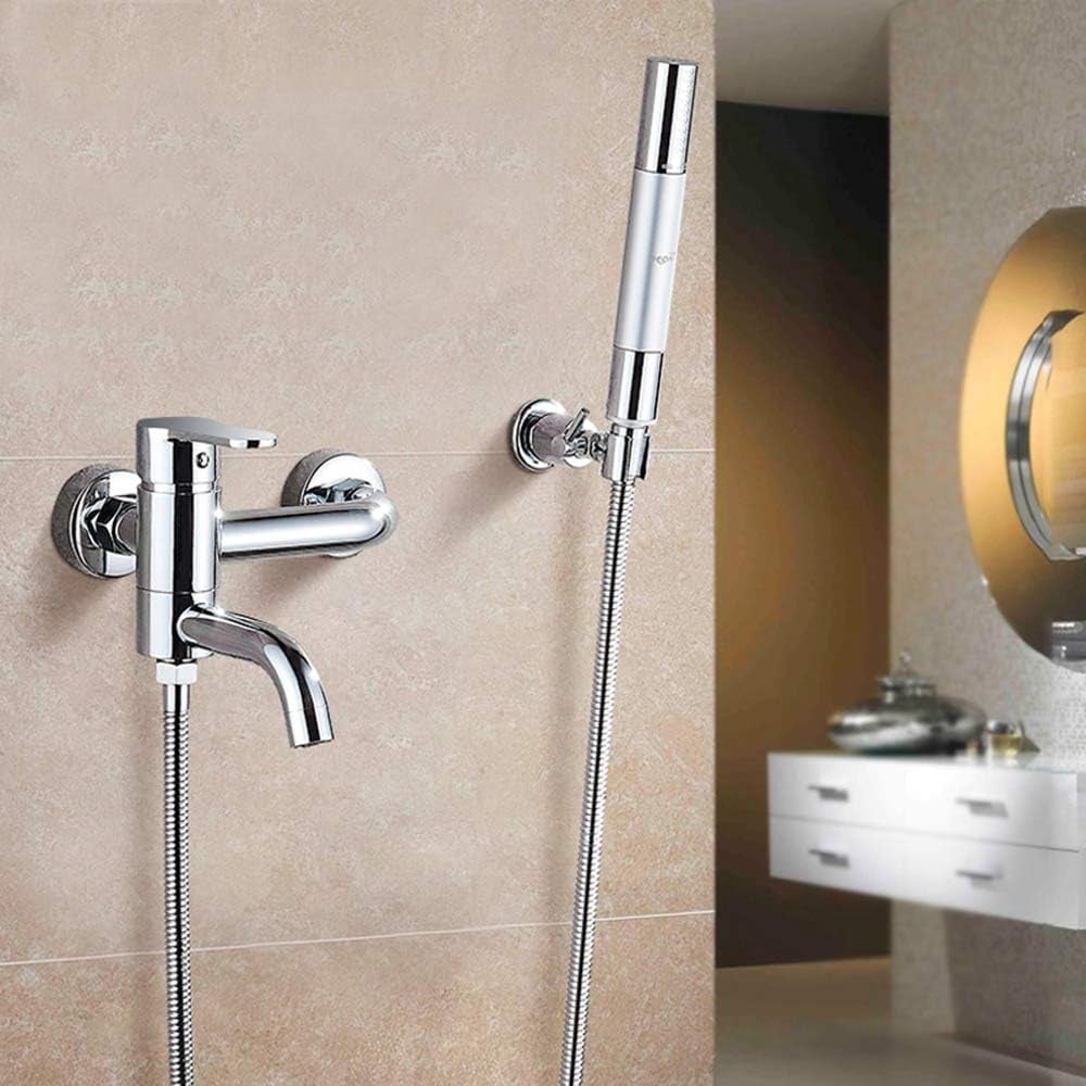 Chrome Bathtub Faucet with Hand Shower Wall Mounted Brass Bathroom Faucet Single Handle 3 Holes Bath Shower Mixer Tap