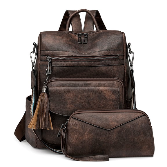 PRIYAL Leather Laptop Backpack for Women 15.6 Inch Work Backpack With Purse for Travel Work