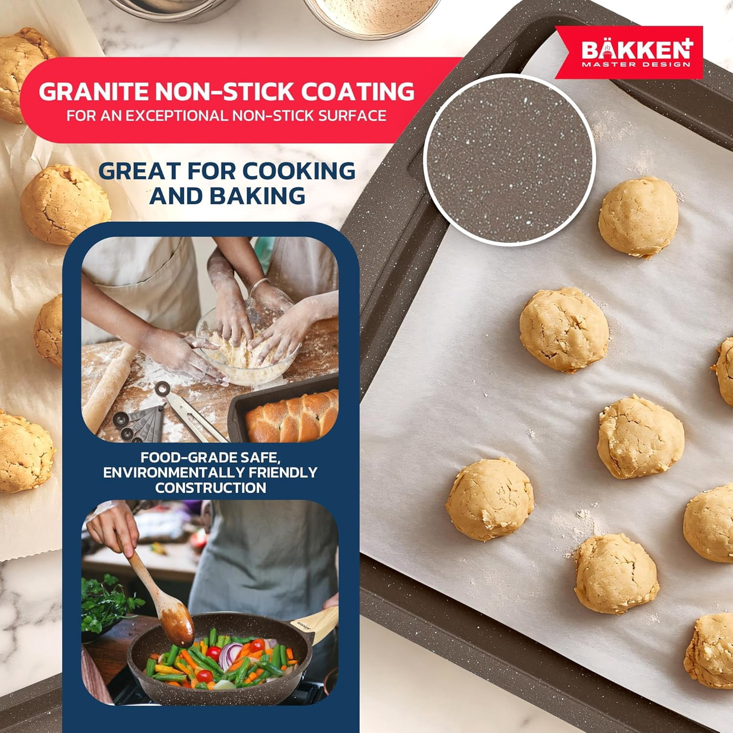 BAKKEN Cookware Set - Nonstick Granite Coating, Pots and Pans with Handle Grips and Tempered Glass Lids, Safe up to 500°F, Set of 20