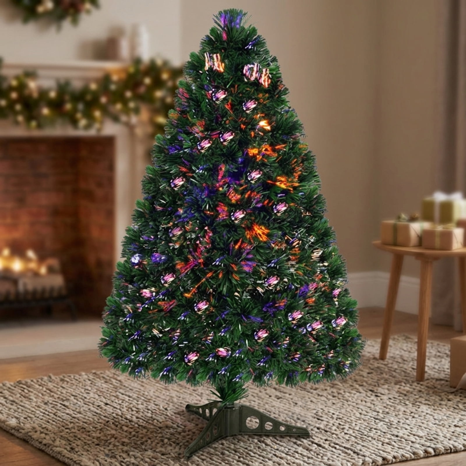 RUIE, 3 ft, Artificial Christmas Tree, with LED Fiber Optic Lights, 85 Branch Tips, Green Holiday Xmas Tree for Indoor Home Office Decoration