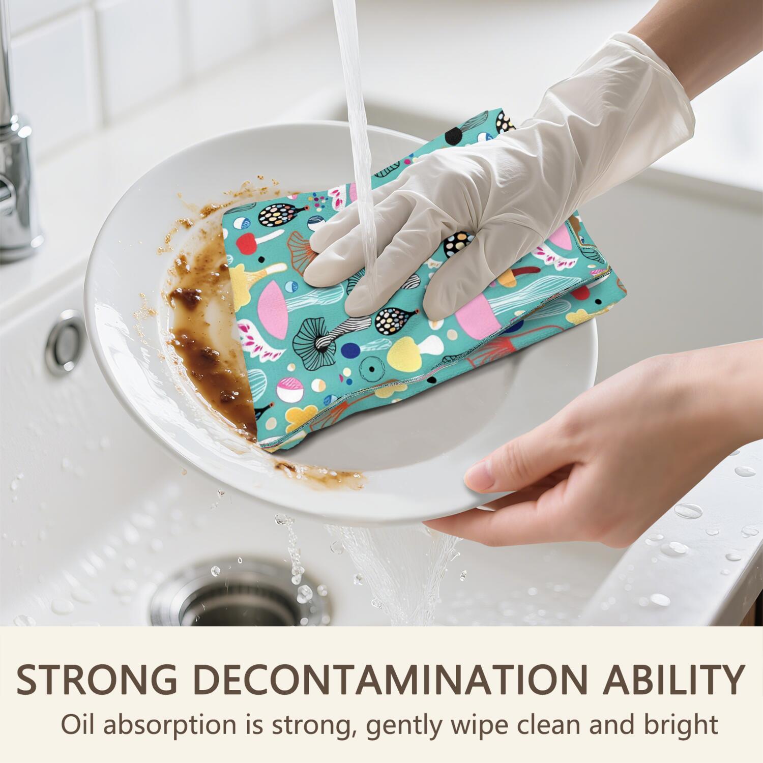 6 Pcs Funny Kitchen Towels,Colorful Mushroom Decor Teal Pattern Microfiber Dish Towels,Kitchen Tea Towels,Kitchen Towel Set (18" X 26")