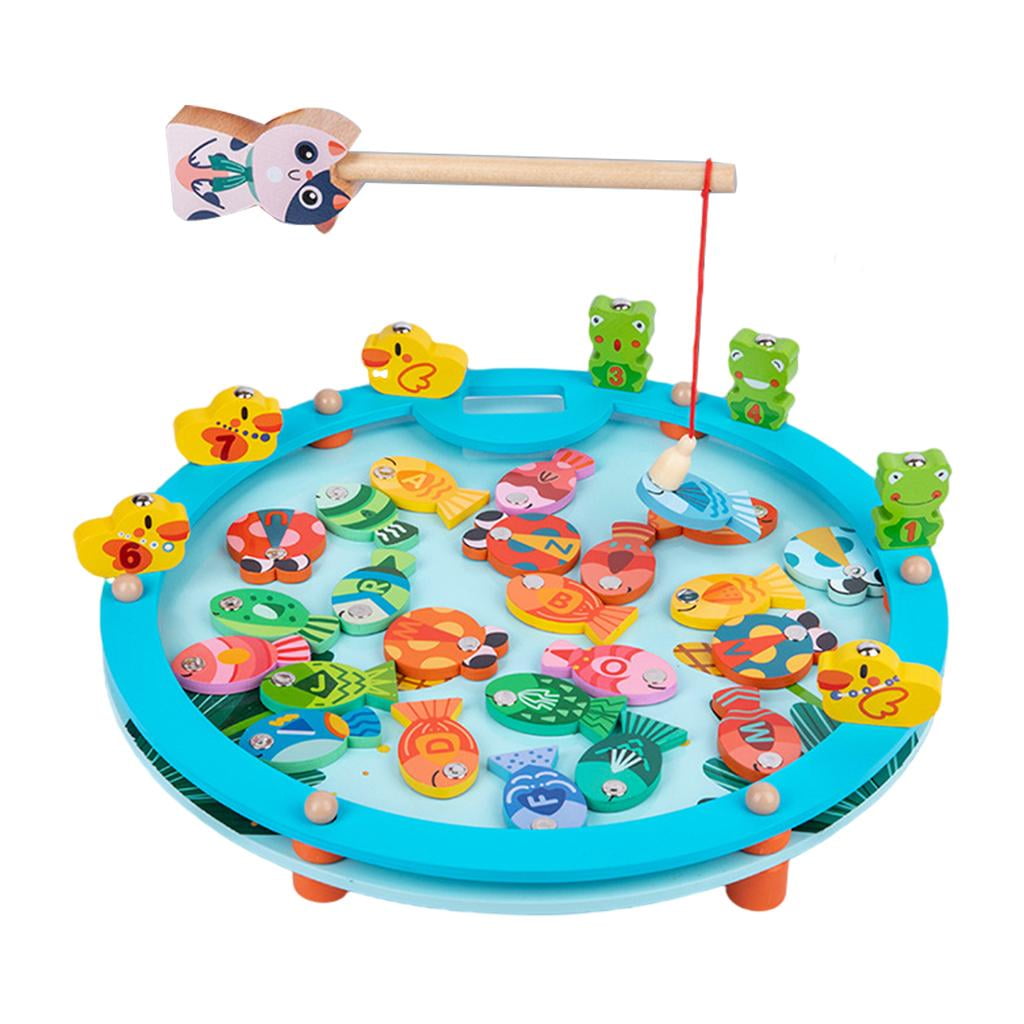Wood Fishing Game with Poles Fine Motor Skill Board