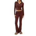 thumbnail image 2 of HOWPAY Sweater Sets for Women 2 Piece Solid Color Long Sleeve Knitted Hooded Sweater Top Wide Leg Pants Sweatsuits Casual Loose Lounge Sets Brown S, 2 of 6
