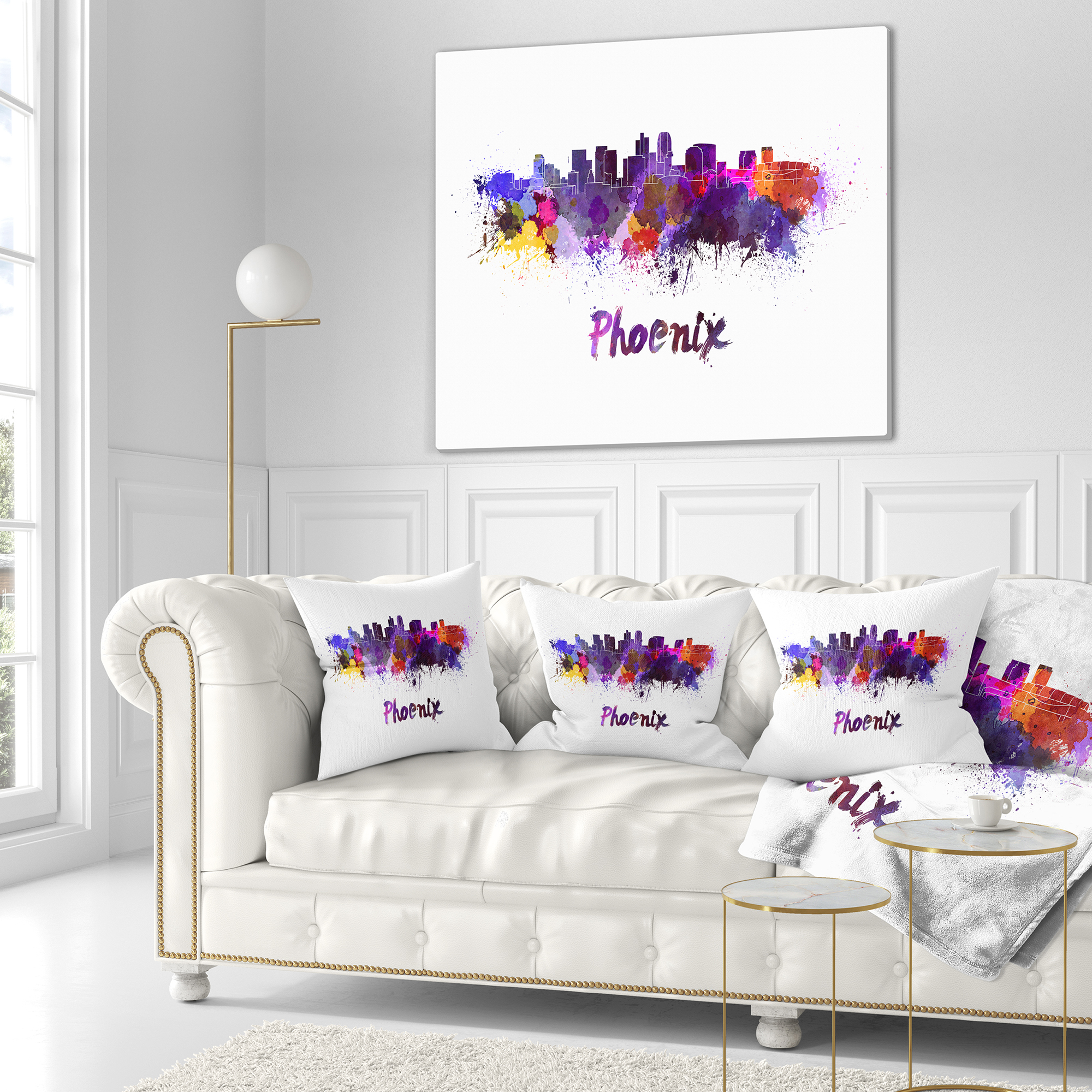 Designart Phoenix Skyline - Cityscape Throw Pillow - 16x16
