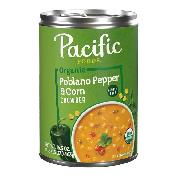 Pack of 12, Pacific Foods Organic Poblano Pepper and Corn Chowder, 16.3 oz