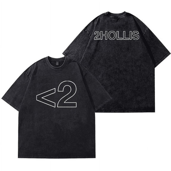 2Hollis Unisex Logo Print Crewneck T-shirt - Dirtyfit Short Sleeve, Washed Denim Style, Summer Cotton Tee with Trendy Design