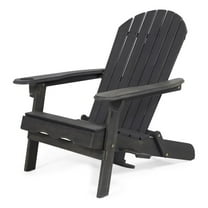 Outdoor Adirondack Chair with Cupholders- Foldable- Dark Gray Wood Finish