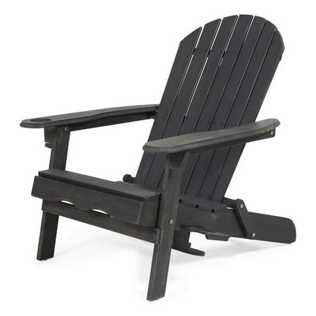 Outdoor Adirondack Chair with Cupholders- Foldable- Dark Gray Wood Finish