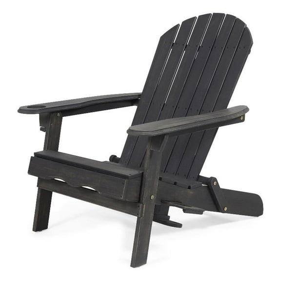 Outdoor Adirondack Chair with Cupholders- Foldable- Dark Gray Wood Finish
