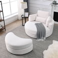 thumbnail image 2 of Swivel Accent Barrel Chair with Half Moon Storage Ottoman, Modern Linen Fabric Barrel Lounge Club Leisure Chair Round Chair with 3 Pillows for Living Room Bedroom (White), 2 of 8