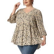 NOMADIC NOOK Plus Size Blouse for Women Babydoll Polka Dots 3/4 Sleeve Peplum Tops