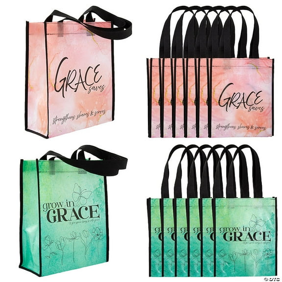 9" x 11" Medium Religious Grace Nonwoven Shopper Tote Bags - 12 Pieces