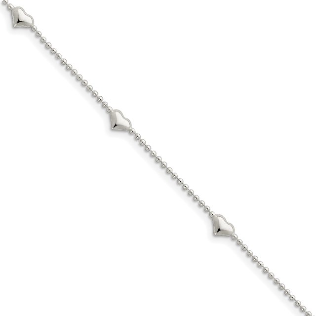 925 Sterling Silver 5mm Dangling Heart Chain Anklet