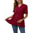 thumbnail image 2 of Women Maternity Blouses Boho Ruffled V Neck Short Sleeve Shirts Flowy Loose Casual Tops Clothing 2025 Dark Red 2XL, 2 of 5
