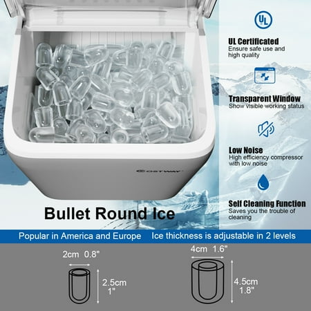 Costway - Portable Countertop Ice Maker Machine 44Lbs/24H Self-Clean w/Scoop - Silver