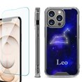 thumbnail image 1 of Shockproof Bumper Phone Case for iPhone 13 Pro Max, with Tempered Glass Screen Protector, by OneToughShield ® - Zodiac / Leo, 1 of 4