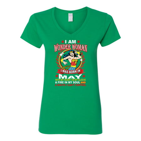 Wonder Woman Born In May Superhero  Womens V Neck T-Shirt