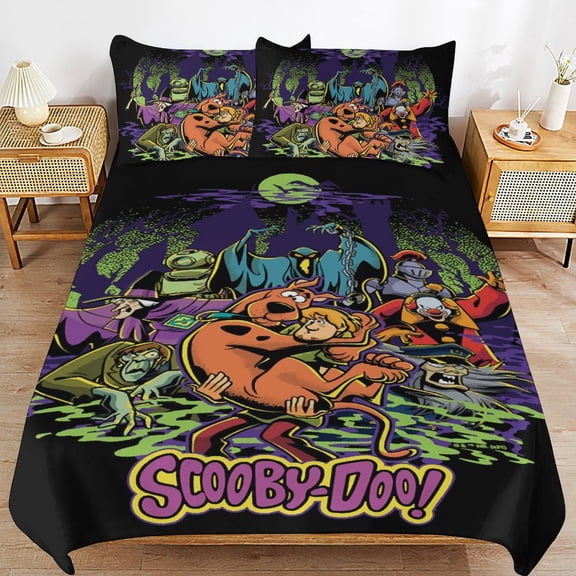 Scooby Doo Cartoon 3 Piece Bedding Set, Cute Anime Printed Duvet Cover Sets For Adult Kids Boys Girls, 1 Quilt Cover & 2 Pillowcases 86x70in