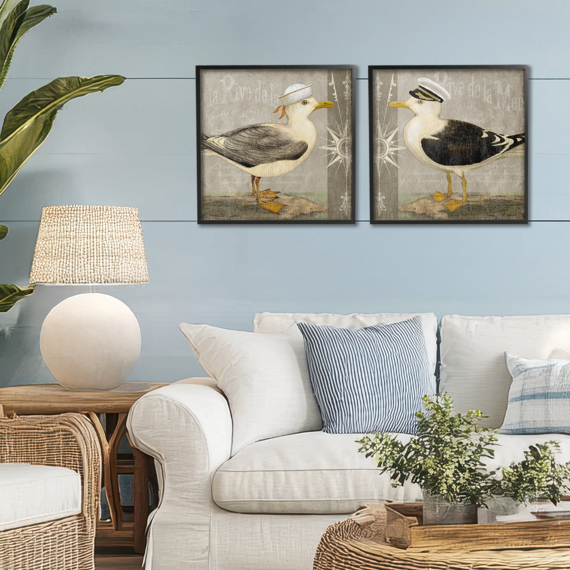 Stupell Industries Little Seagulls with Hats 2 Piece Black Framed Giclee Art Set, design by Suzanne Nicoll